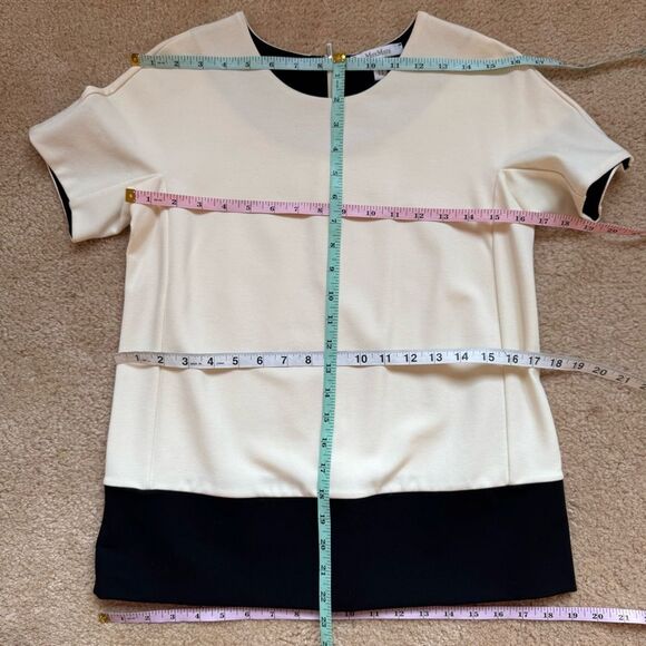 MaxMara Ivory Cream Colorblock Stretch Jersey Short Sleeve T- Shirt Viscose Sz S - Picture 8 of 13